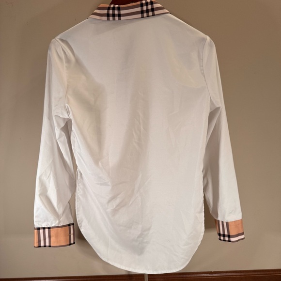Designer Inspired Checkered Pattern Women's Button Down White Shirt British Sz M - Picture 5 of 5